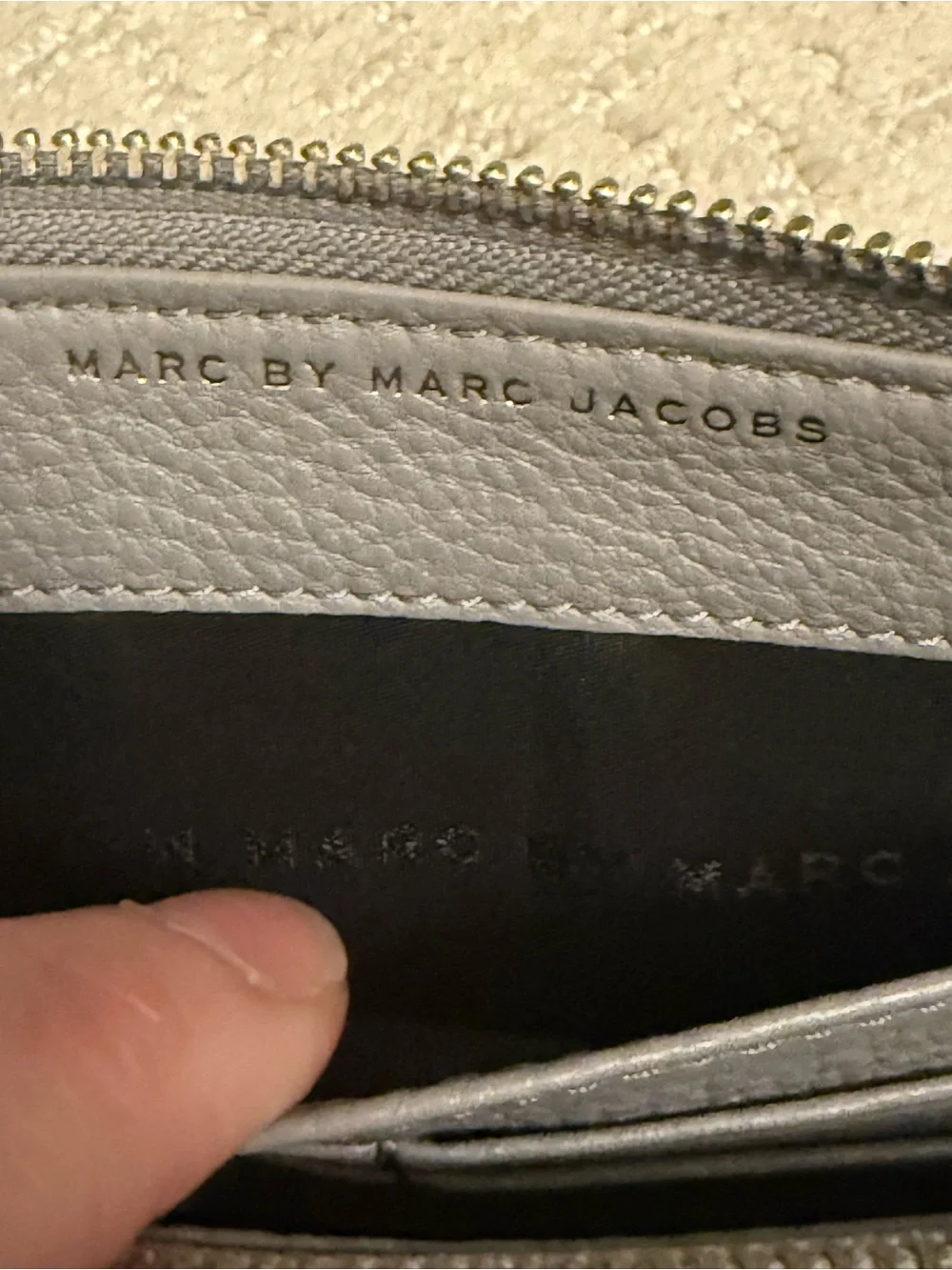 Marc by Marc Jacobs Grey Pebbled Leather Zip Wallet
